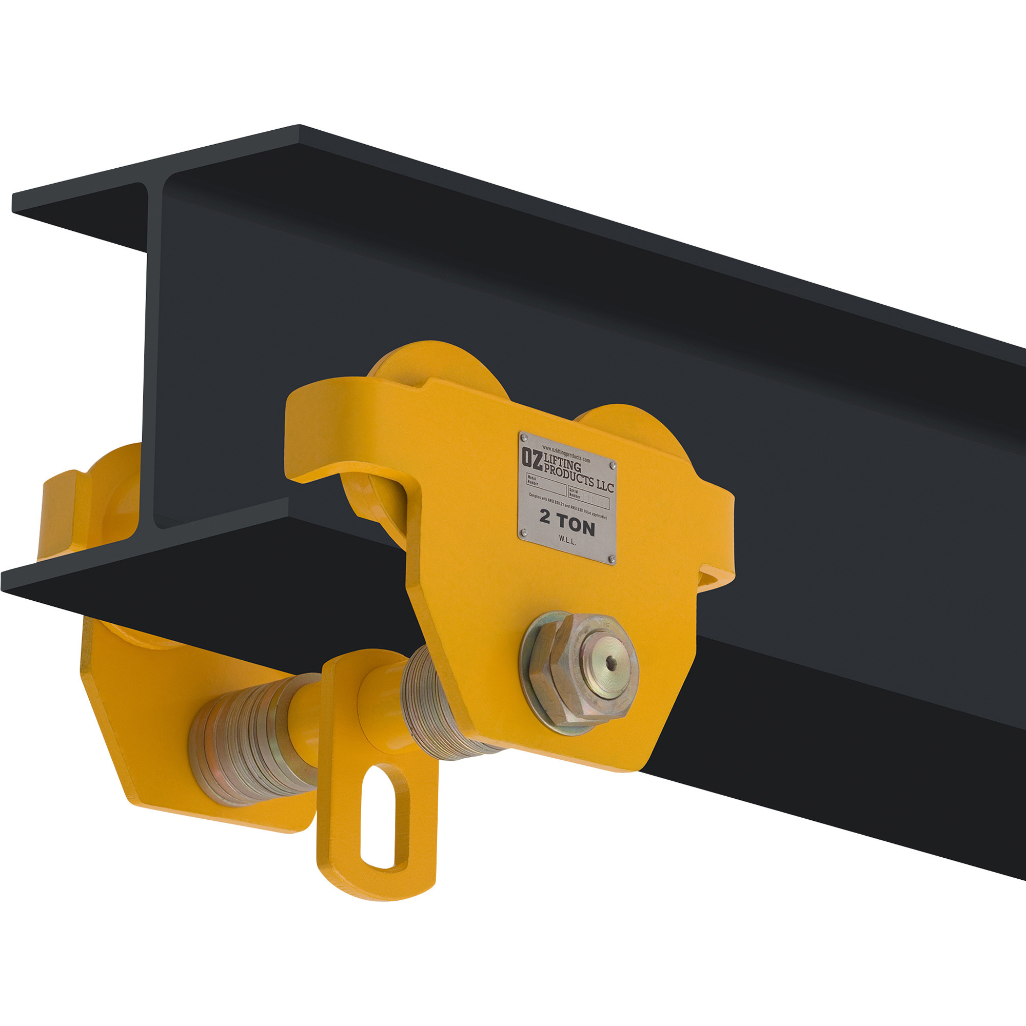 OZ Lifting Products Manual Plain Trolley, 2-Ton Capacity, 3.46-12in. Flange Width, Model# OZ2PBT